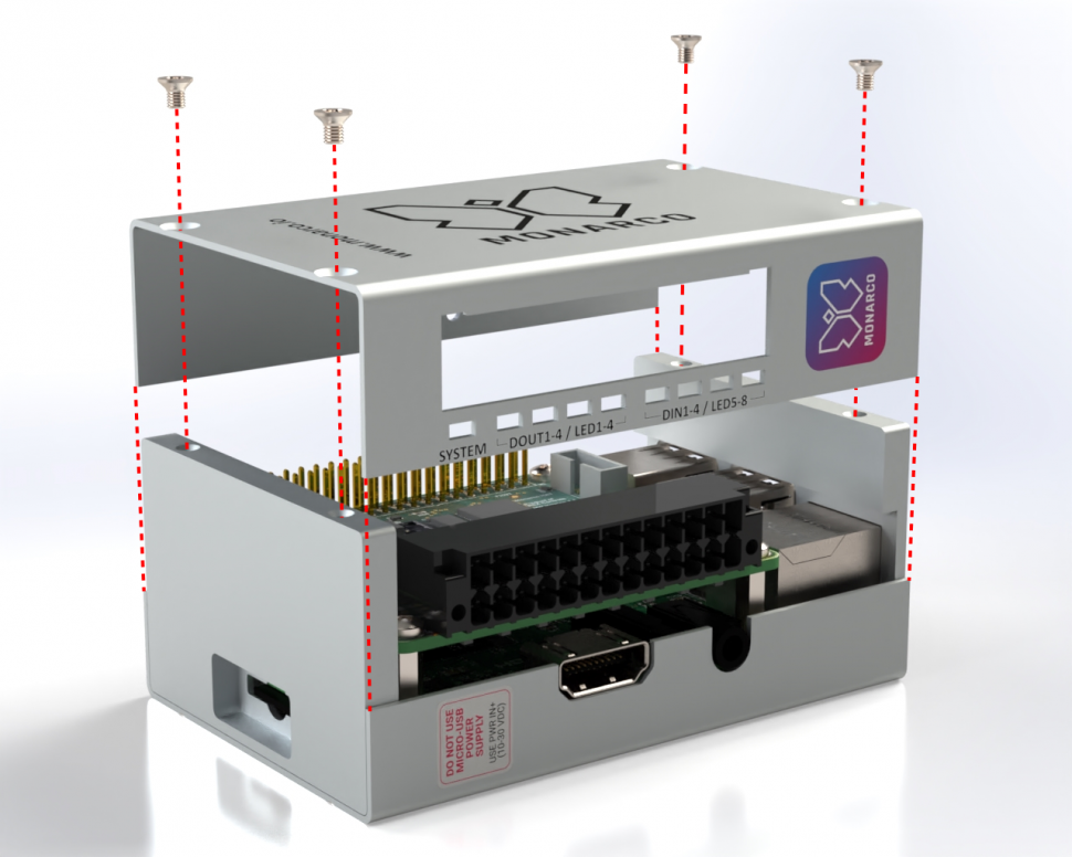 Upper part of the aluminium case for the Monarco HAT and Raspberry Pi.